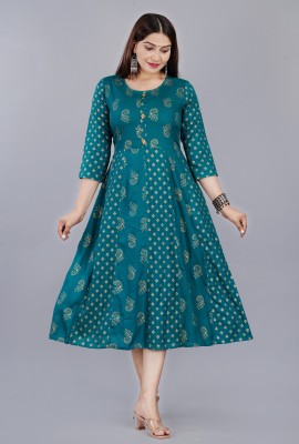 saanvi collection Women Floral Print Anarkali Kurta(Green)