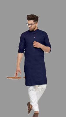 Anuj Fashion Men Solid A-line Kurta(Dark Blue)