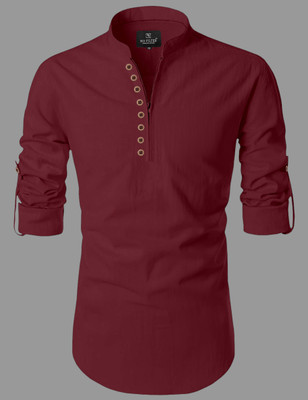 SPOQUE Men Solid Straight Kurta(Maroon)