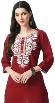 SABA ENTERPRISES Women Embroidered Straight Kurta(Red)