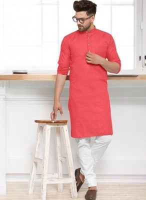 Rashmi Genz Men Printed Straight Kurta(Pink)