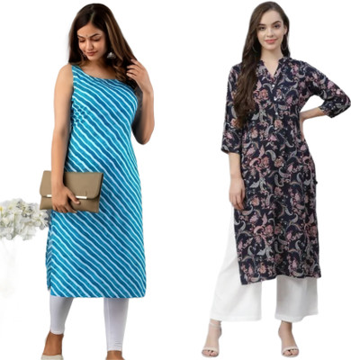 KALLAXI Women Printed Straight Kurta(Multicolor)