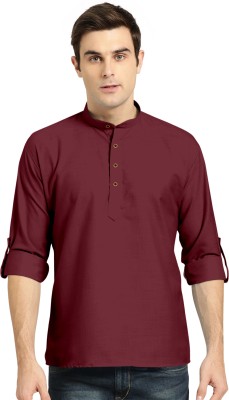 Kaashi Couture Men Solid Straight Kurta(Maroon)