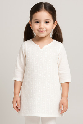 vishakha global Girls Self Design Ethnic Dress Kurta(White)