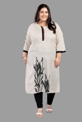 TattvaLoom Women Printed Straight Kurta(Beige)