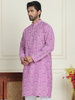ANOUK Men Printed Straight Kurta(Purple)