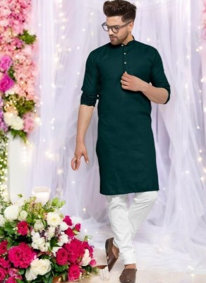 The Fashion Outlets Men Solid Straight Kurta(Dark Green)