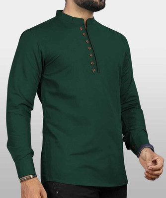 StoneHeart Men Solid Straight Kurta(Green)