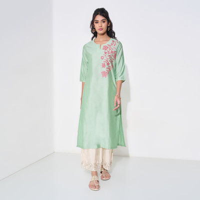 Rangmanch by Pantaloons Women Embroidered A-line Kurta(Green)