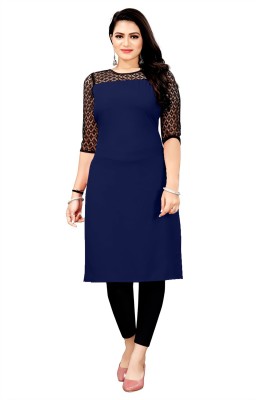 Maheshvi Women Self Design Straight Kurta(Dark Blue)