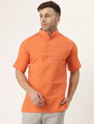 isdfabric Men Solid Straight Kurta(Orange)