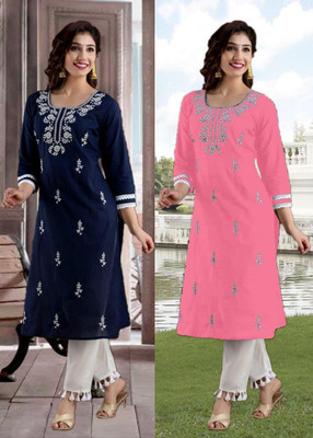 SISTO Women Chikan Embroidery A-line Kurta(Multicolor)