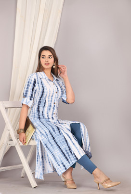 HouseOfCommon Women Printed Straight Kurta(Blue)