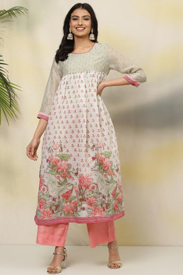 BIBA Women Printed Flared Kurta(Green)