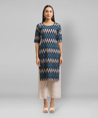 EthnicBasket Women Printed Straight Kurta(Blue)