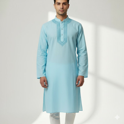 KAPILCLOTHING Men Solid, Self Design, Abstract, Woven Design Ethnic Dress Kurta(Light Blue, White, Yellow)