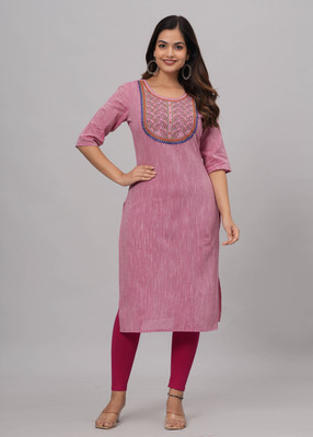 Sanganeri Kurti Women Embroidered Straight Kurta(Pink)