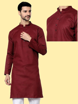 Wearbird Men Solid Straight Kurta(Maroon)