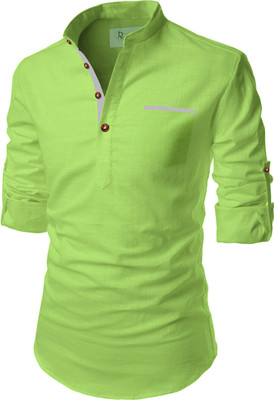 HOC's Men Solid A-line Kurta(Light Green)