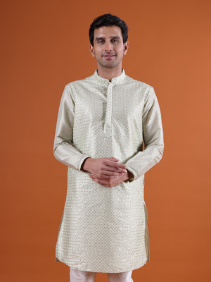 Namaskar Men Printed Straight Kurta(Beige)
