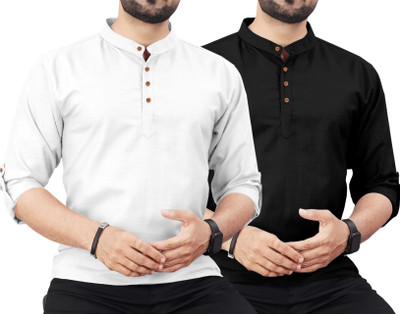 ROYAL SCOUT Men Solid Straight Kurta(White, Black)