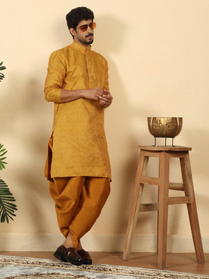 kraft india Men Paisley Straight Kurta(Yellow)
