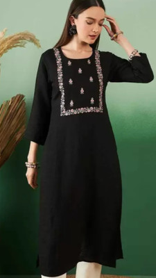 Javeriya Women Printed Straight Kurta(Black)