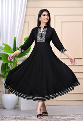 flamingo blue Flared/A-line Gown(Black)