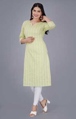 csq Women Self Design Straight Kurta(Light Green)