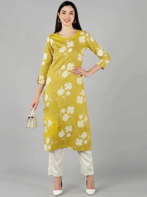 Madhurima Collection Women Floral Print Straight Kurta(Yellow)