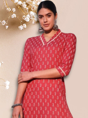 PRAYAARI FASHIONS Women Self Design Straight Kurta(Pink)
