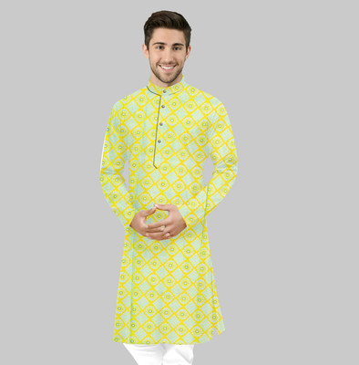 CELLUX Men Printed Straight Kurta(Yellow)