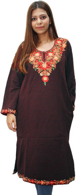 Hauetmoda Women Embroidered Straight Kurta(Purple)