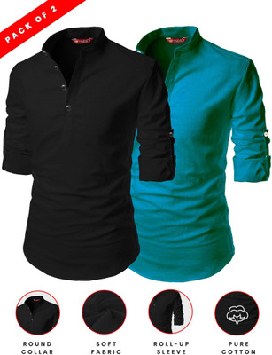 FireFish Men Solid A-line Kurta(Dark Green)