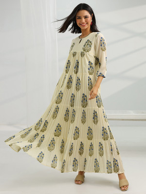 LIBAS Women Printed A-line Kurta(White)