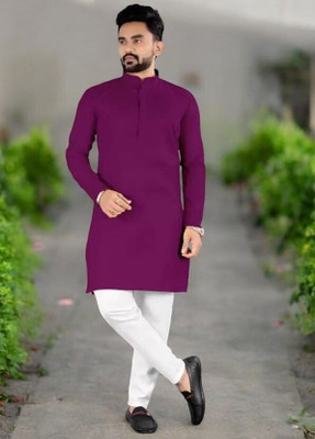 Krisha trend Men Solid Straight Kurta(Purple)