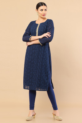 soch Women Embroidered Straight Kurta(Blue)
