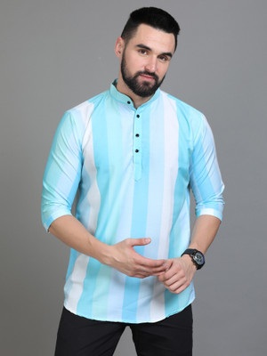 HAZEL CLOTHING Men Printed A-line Kurta(Light Blue)