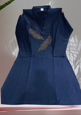 YSTEXTILES Women Embroidered A-line Kurta(Blue)