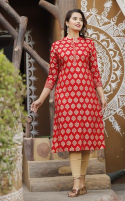 Krishna Creations Women Printed Straight Kurta(Red)