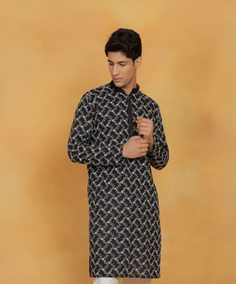 VASTRAMAY Men Embroidered Straight Kurta(Black)