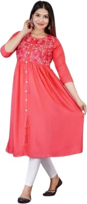 shyam wear Women Embroidered Frontslit Kurta(Pink)