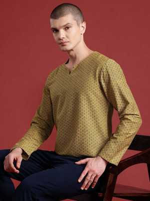 ANOUK Men Woven Design Straight Kurta(Yellow)