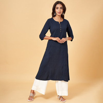 Rangmanch by Pantaloons Women Solid Straight Kurta(Black)