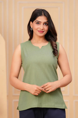 Oxinexx Women Solid Tunic Kurta(Green)