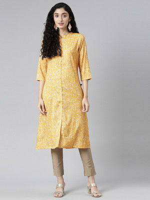 SAMHITAS Women Self Design Flared Kurta(Yellow)