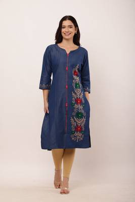 Wishmore Creation Women Solid A-line Kurta(Blue)