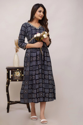 DIPANI Women Printed Anarkali Kurta(Dark Blue)
