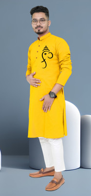 Mamta fab Men Printed Straight Kurta(Yellow)