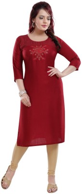 Dream & Dzire Women Embroidered Straight Kurta(Maroon)